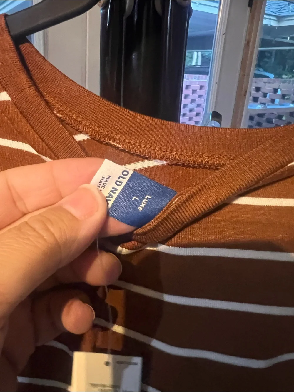 Old Navy Brown and White Striped Long-Sleeve Tee